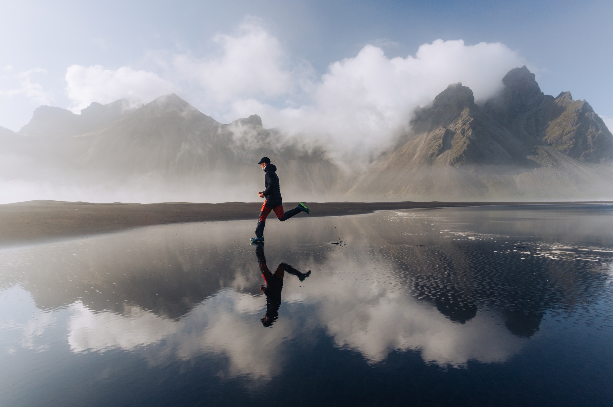 A runner is exercising in nature in Iceland.